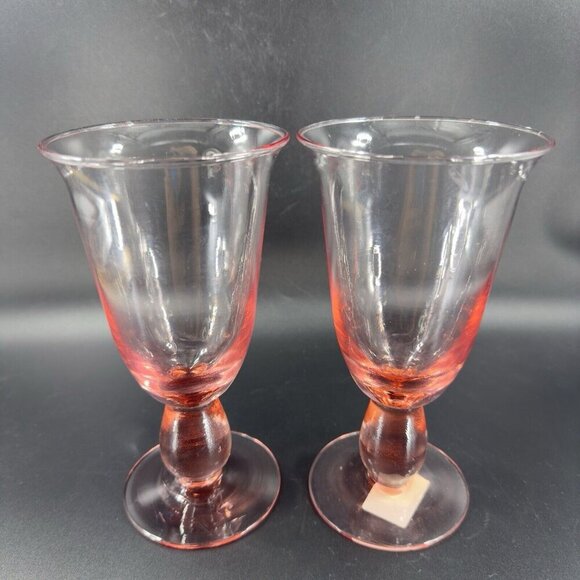 MIKASA Glass Tall Pink Glasses Cups Made In Mexico Goblet Drinking Glasses Set 2 - Picture 5 of 11